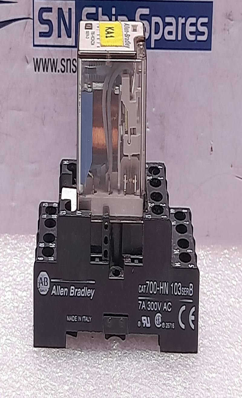 Allen Bradley 700-HN103 Relay Socket 7A 300V AC Ser B With Allen Bradley 700-HC24Z24 Relay 24VDC