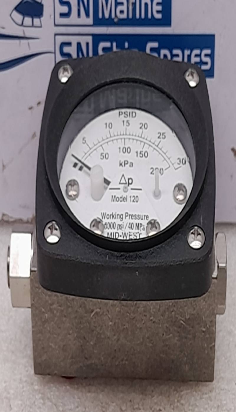 MID-WEST INSTRUMENTS 120SA-10-OO Differential Pressure Gauge 6000PSI Max Temp F 200 0-30PSID 0-200kPa