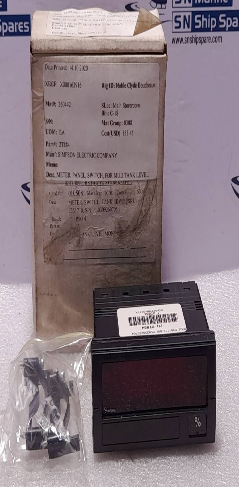 Simpson 2T884 Panel Meter Switch For Mud Tank Level