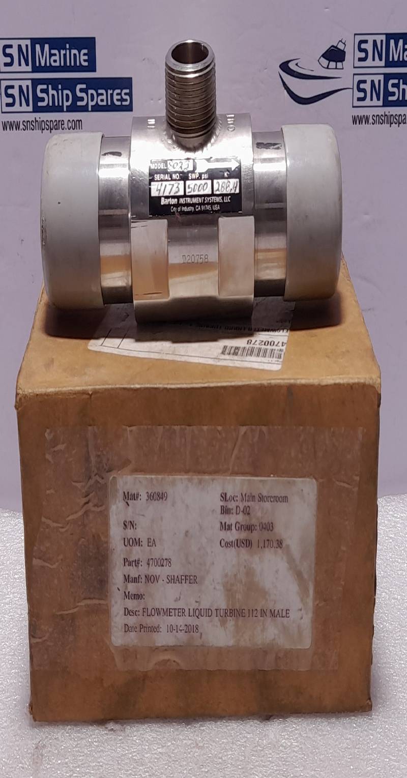 Barton 8023 NOV Shaffer 4700278 Flowmeter Liquid Turbine 1-½” Male 