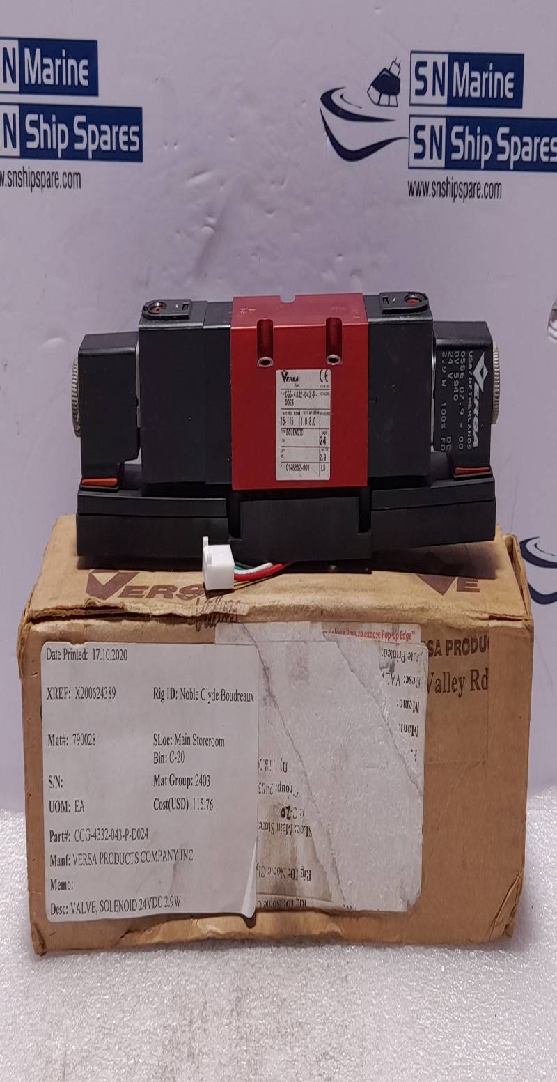 Versa CGG-4332-043-P-D024 Four Way Solenoid Valve 0556 07.9-00 Coil 24VDC 2.9W