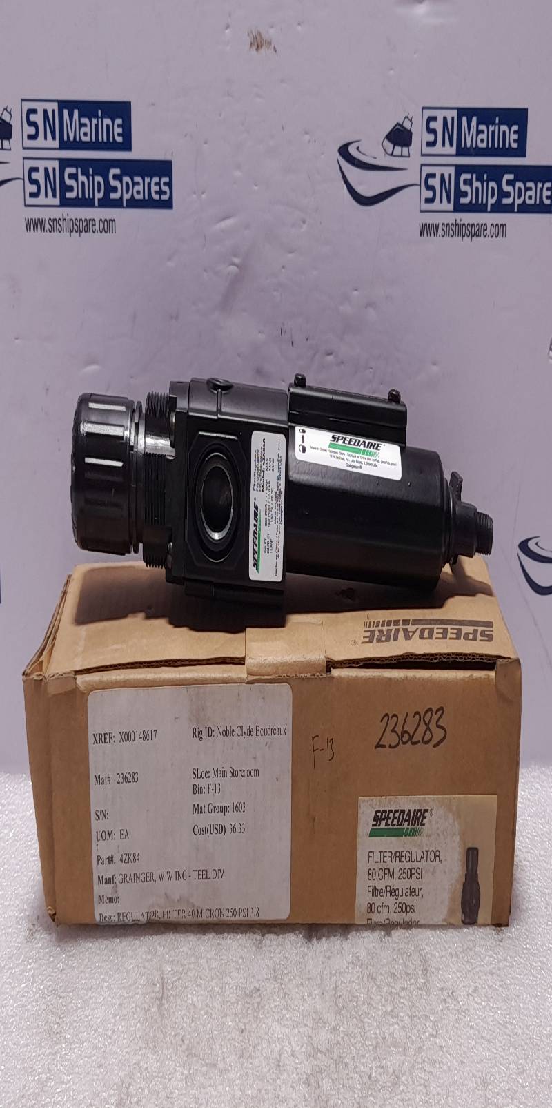 Speedaire 4ZK84A Filter/Regulator 80CFM In 250 PSIG Out 150 PSIF 150◦F