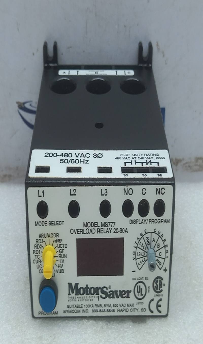 Syncom Model: MS777 Overload Relay 20-90A 200-480VAC 50/60Hz 918-31-06