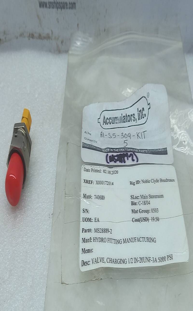 Hydro Fitting MS28889-2 Accumulator / High Pressure Air Charging Valve ½ IN-20UNF-3A 5000 PSI