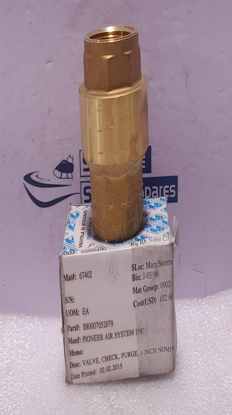Pioneer Air B80007052079 Check Valve Purge 1 Inch Nominal Size B8-00070-52079