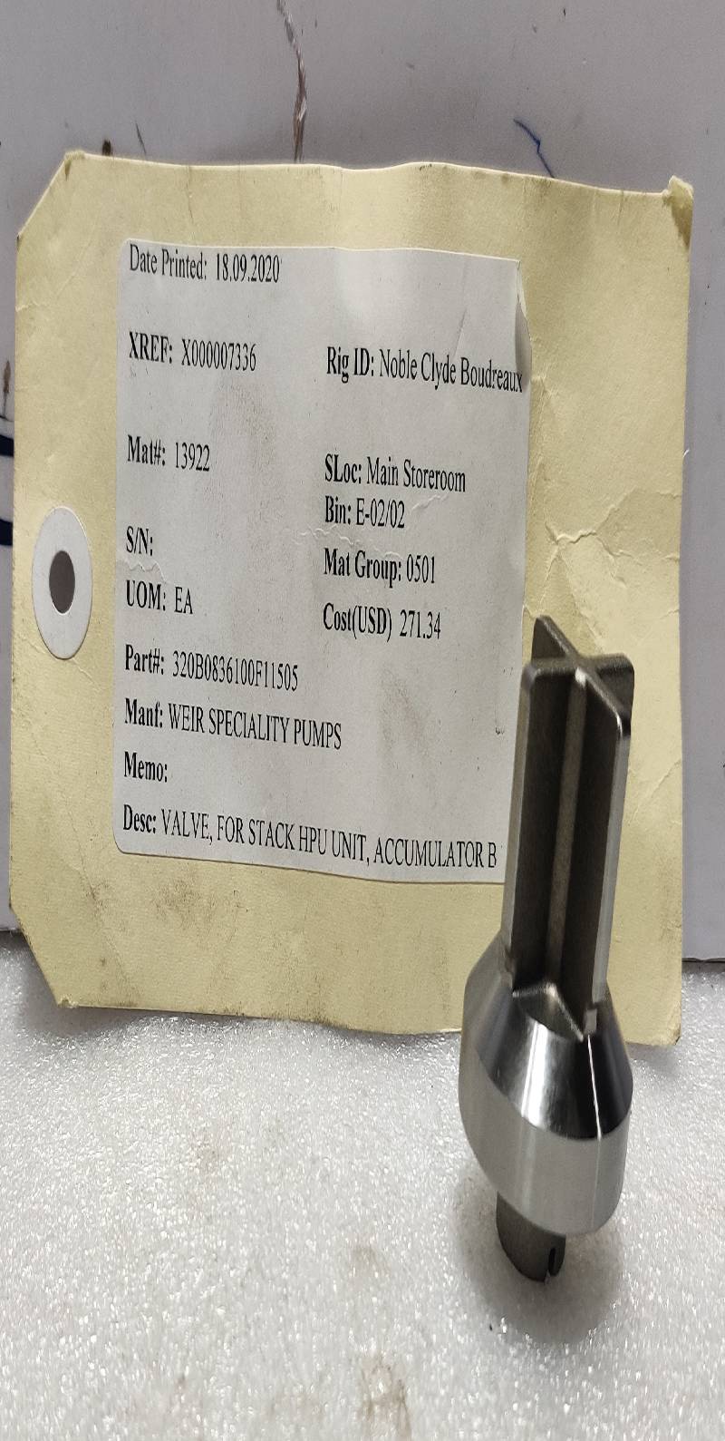 Weir Speciality 320B0836100F11505 Valve For Stack HPU Unit 8PCs In Lot 