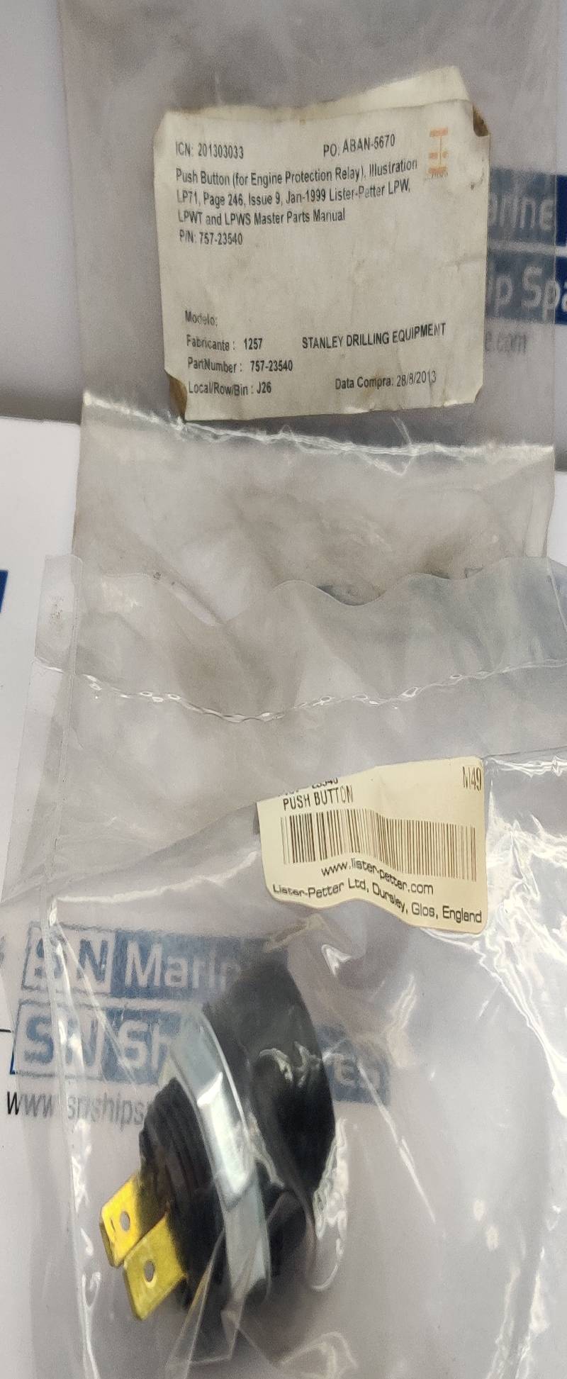 Listerpetter P757-23540 Pushbutton For Engine Protection Relay Stanley Drilling 757-23540