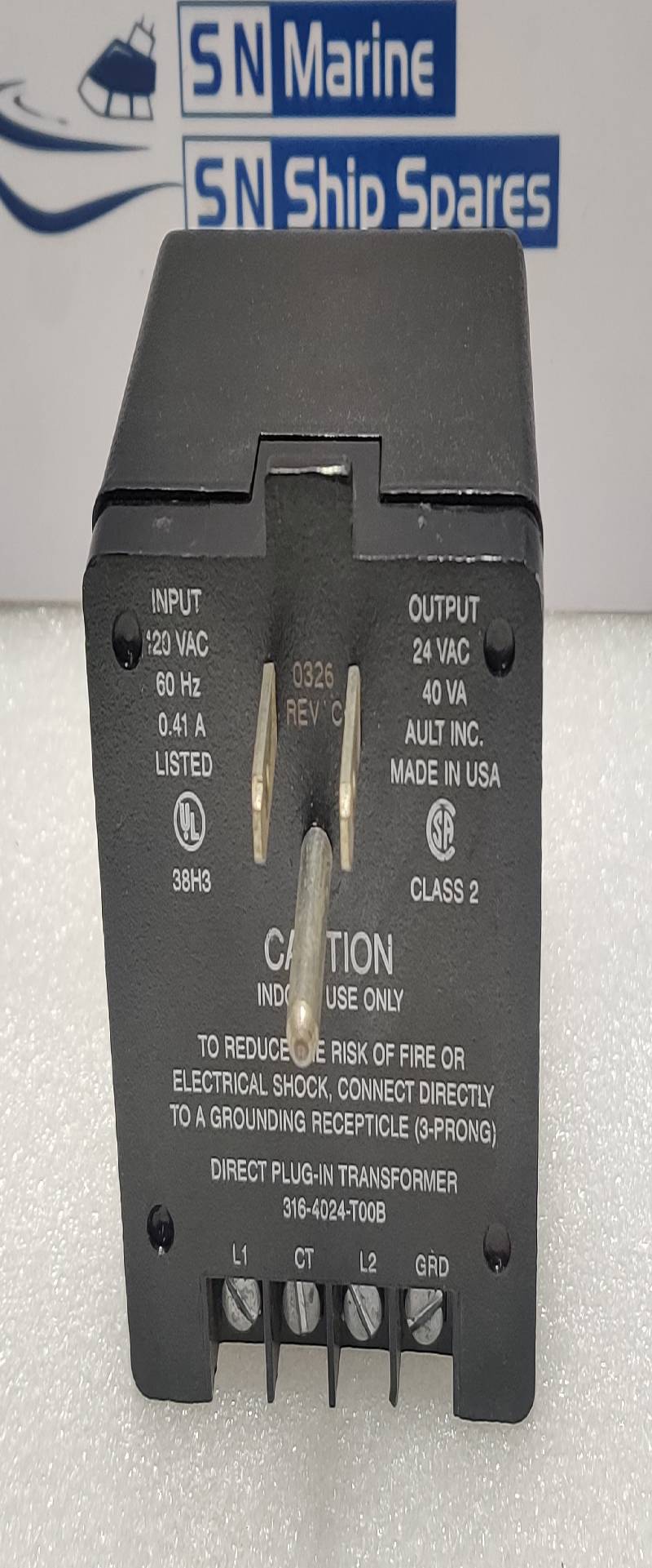 Ault 316-4024-T00B Direct Plug-In Transformer 120Vac 60Hz 0.41A 24Vac 40Va