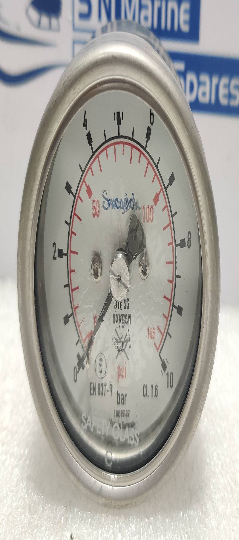Swagelok 0-145PSI 0-10Bar Pressure Gauge 316SS Oxygen 1105151451