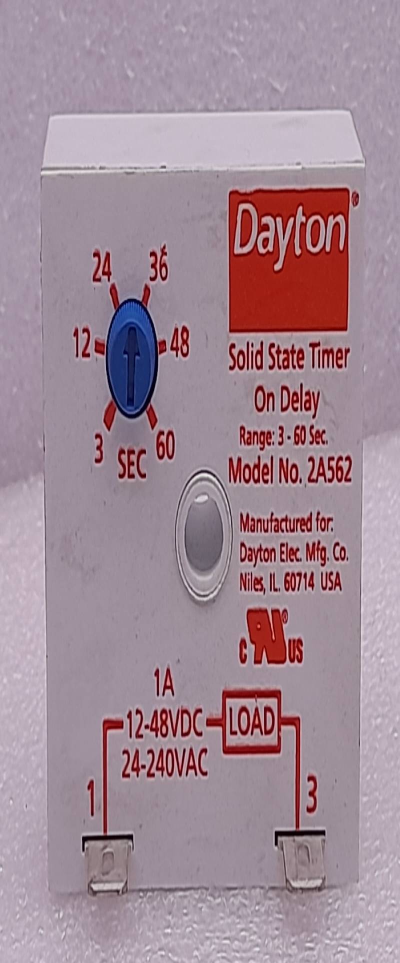 Dayton 2A562 Solid State Timer 3-60Sec 12-48Vdc 24-240Vac