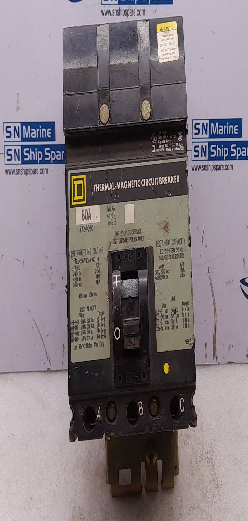 Square D FA34060 Thermal-Magnetic Circuit Breaker 60A 250VDC