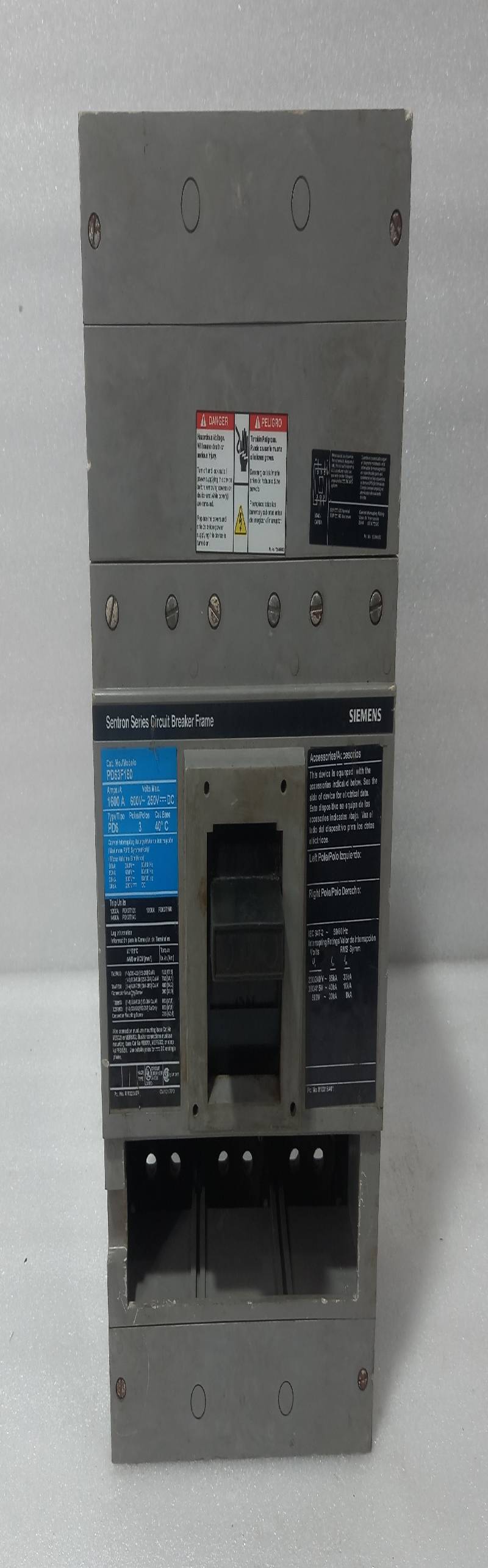 Siemens PD63F160 Sentron Series Circuit Breaker 1600A 600V~250V 3Poles