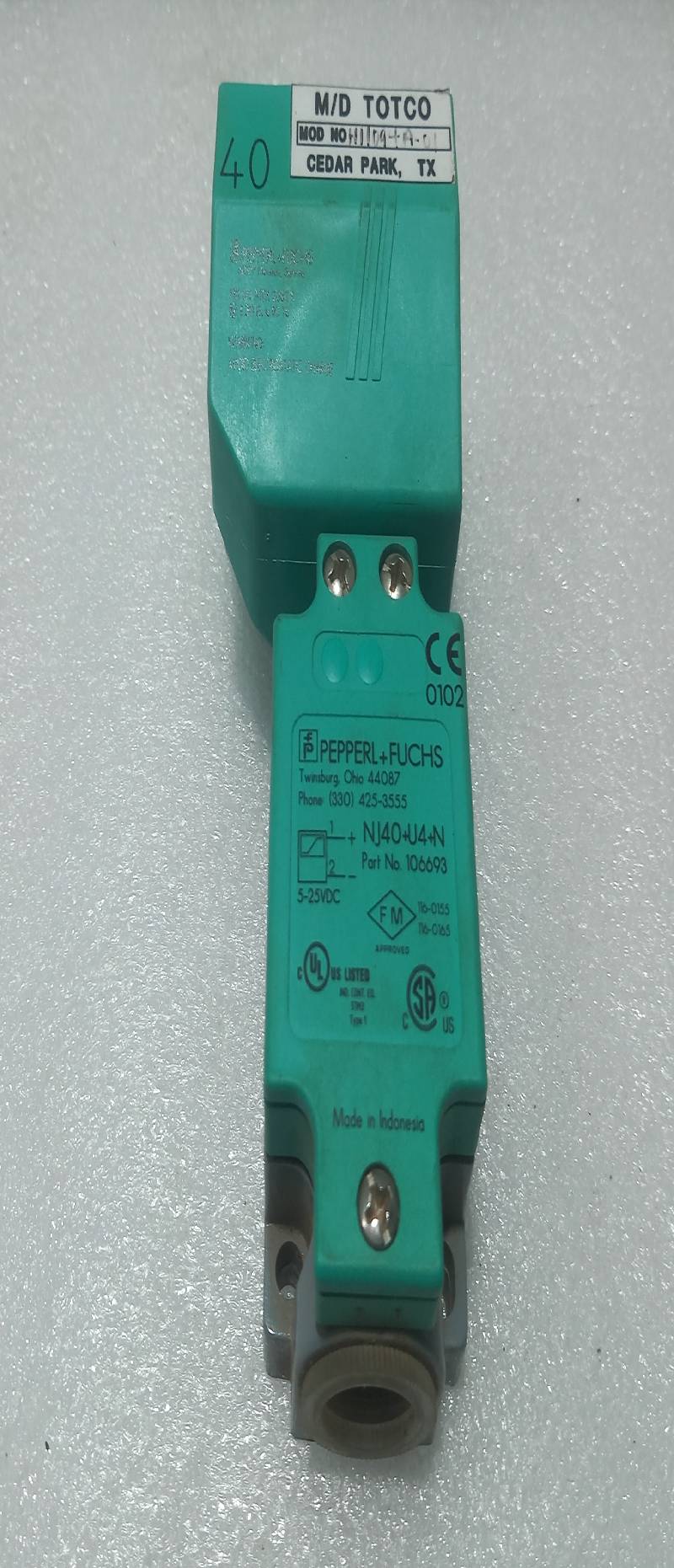 PEPPERL+FUCHS 106693 NJ40+U4+N PROXIMITY SENSOR H11094A-01 5-25VDC