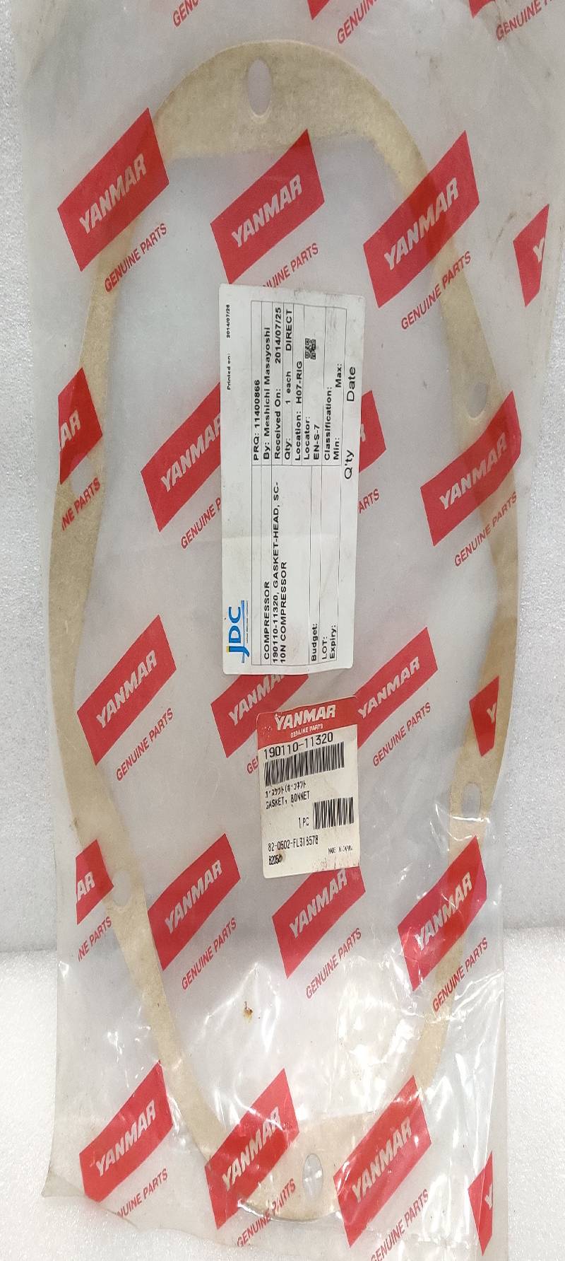 YANMAR GENUNE PARTS 190110-11320 GASKET BONNET