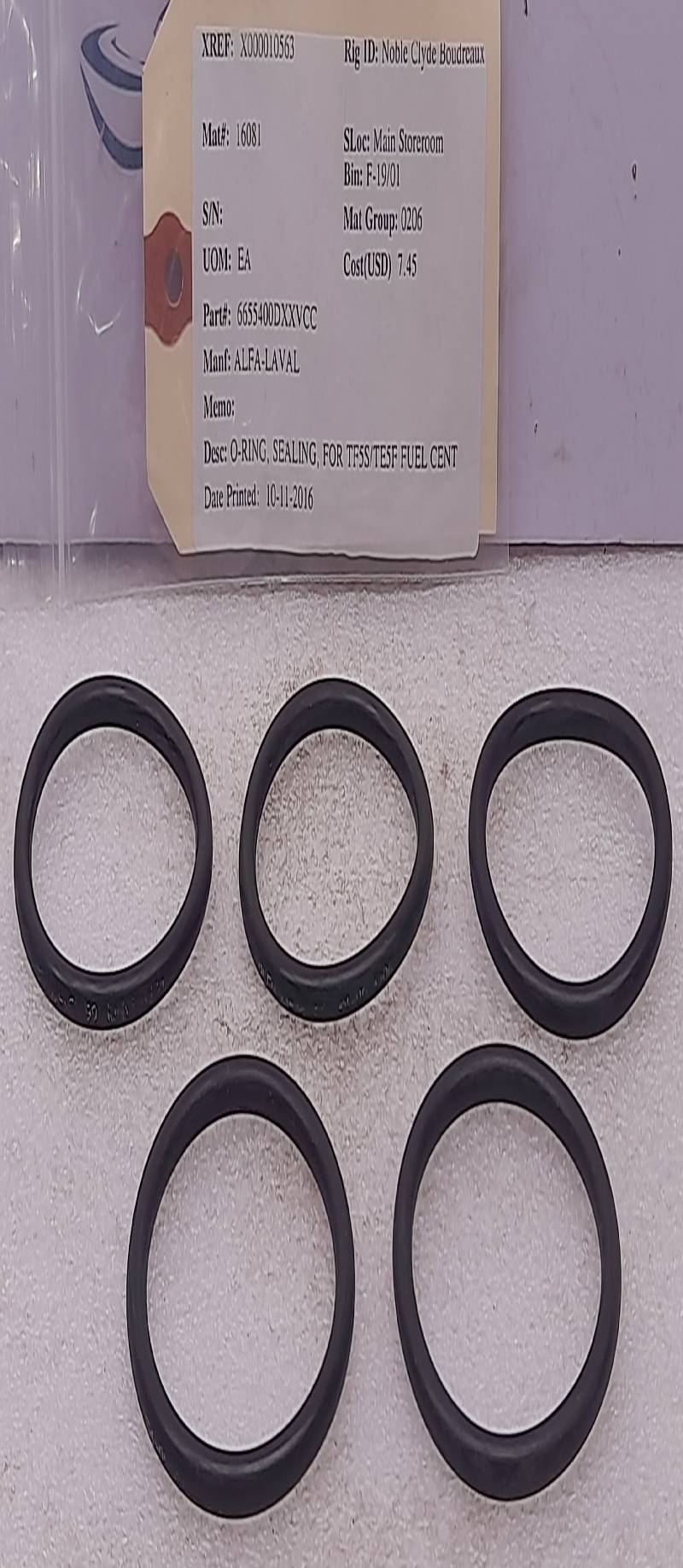Alfa Laval 6655400 Sealing O-Ring For TF5S/TE5F 5PCs In Lot 